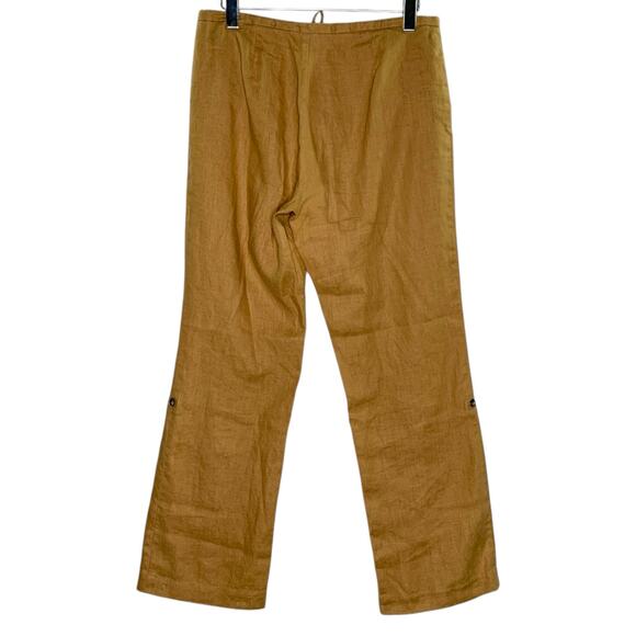 Saks Fifth Avenue 10 Sport Womens Convertible Wide Leg Pants 100% Linen Tan - Picture 2 of 9